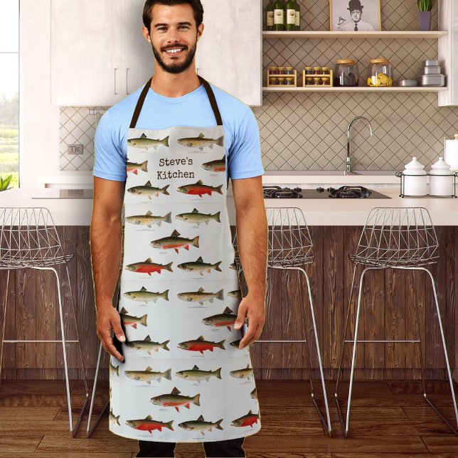 Trout Pattern Personalized Name Long Kitchen Apron (Creator Uploaded)