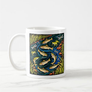 Trout Stream Harmony – Folk Art Fish, Frogs & Drag Coffee Mug