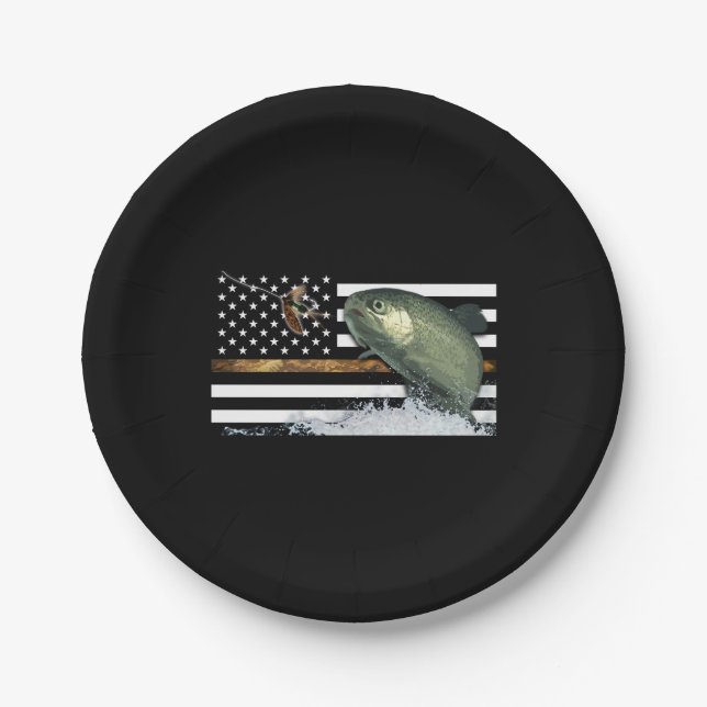 Trout: Thin Line Flag Paper Plate (Front)