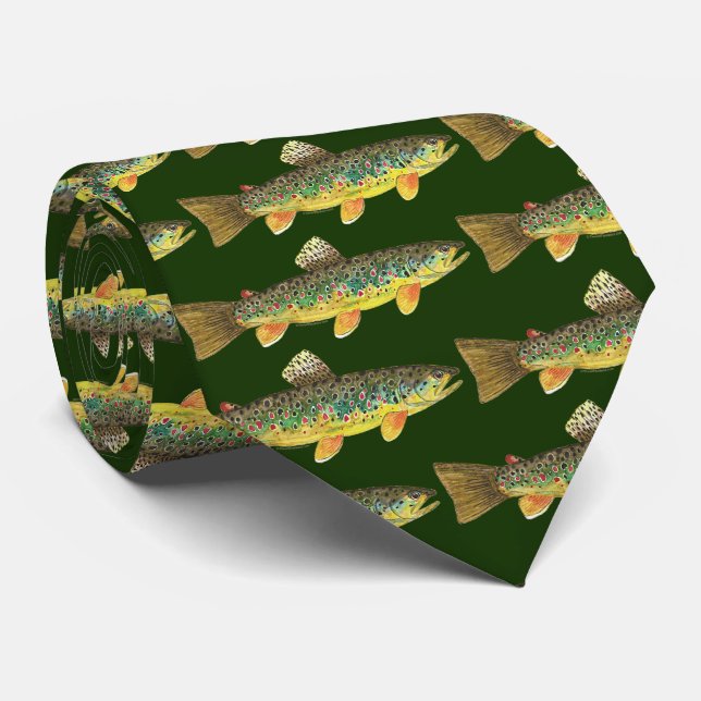 Trout Whisker's Brown Trout Painting for Anglers Tie (Rolled)
