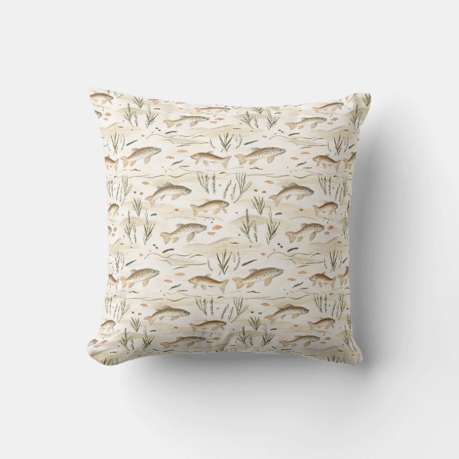 Troutabout Throw Pillow (Front)