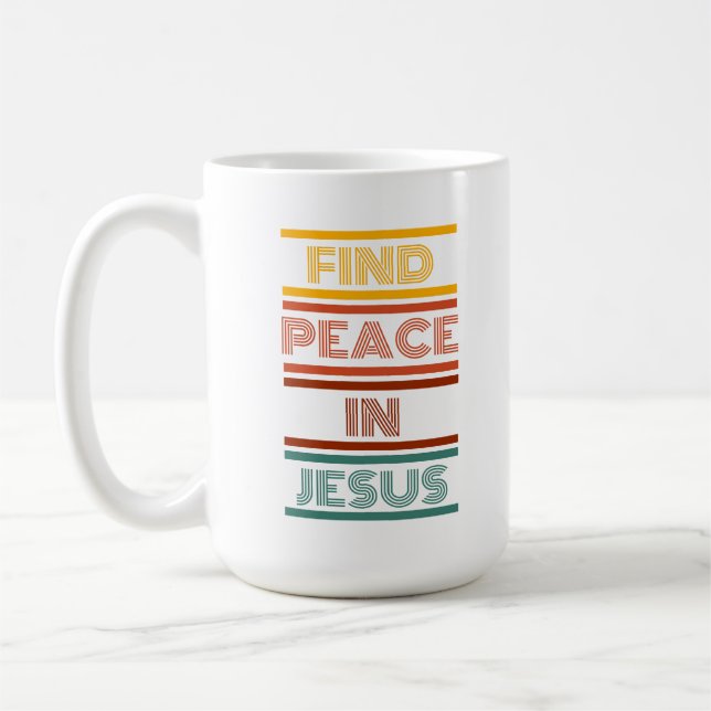 Trouvez la paix en Jésus. Mug de café rétro (Gauche)