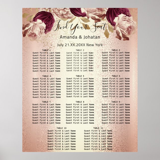 Trouvez votre Mariage de tableau de sièges Rose d' (Devant)