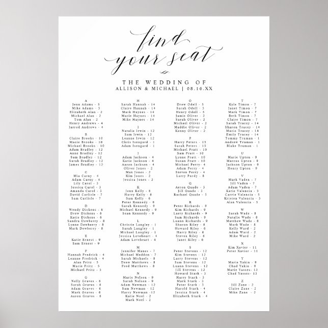 Trouvez votre siège Mariage alphabétique Tableau d (Devant)