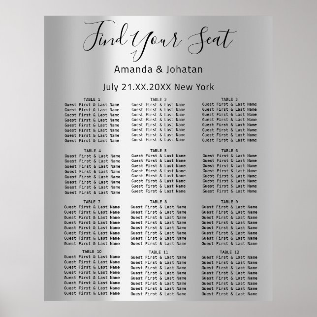 Trouvez votre siège Tableau Mariage Argent nuptial (Devant)