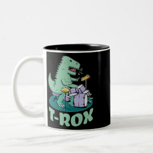 TROX Rocking Tyrannosaurus Drum Dinosaur Funny TRe Two-Tone Coffee Mug