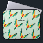 Trrendy Tropical Bird Pattern Blue Personalised Laptop Sleeve<br><div class="desc">Geometric style tropical birds in repeat pattern on blue laptop sleeve with option to personalise.</div>