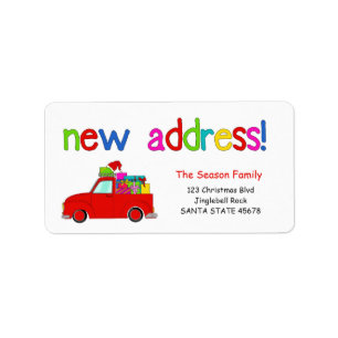 Truck and gifts Christmas label New Address