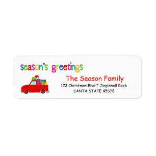 Truck and gifts Christmas label Season's Greetings