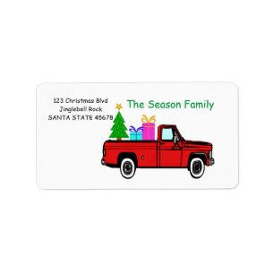 Truck and tree Christmas label