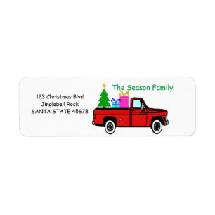 Truck and tree Christmas label