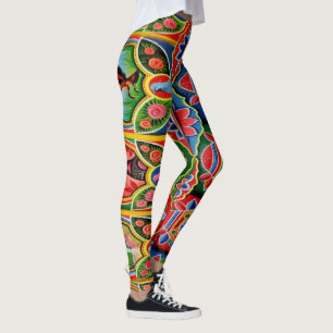 Truck Art Embedded with Flowers and Birds Leggings