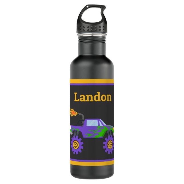 Truck Budget Personalized Name Kids 710 Ml Water Bottle (Front)