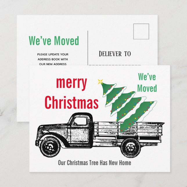 Truck Christmas Tree We’ve Moved Announcement  Postcard (Front/Back)