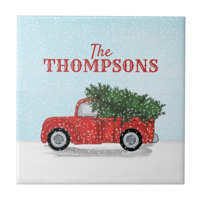 Truck Christmas Tree Winter Holiday Personalized Tile (Front)