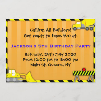 Truck Construction Birthday Invitation