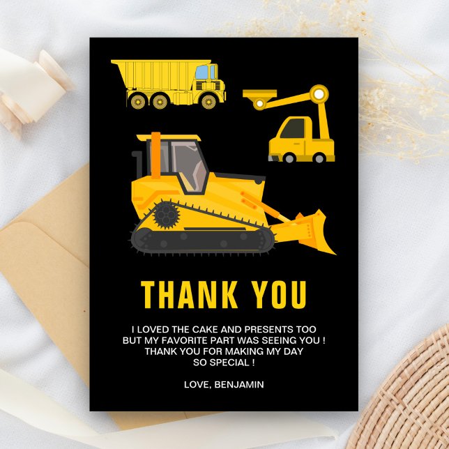 Truck Construction Birthday Party Thank You Card (Creator Uploaded)