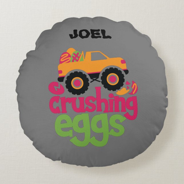 TRUCK CRUSHING EGGS PERSONALIZED THROW PILLOW. ROU ROUND PILLOW (Front)