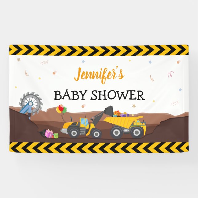 Truck Digger Under Baby Birthday Backdrop Banner (Horizontal)