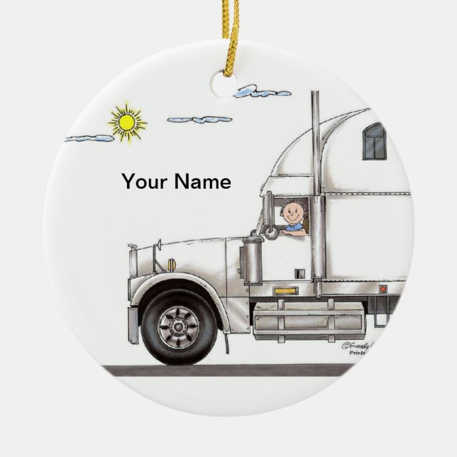 Truck Driver, 18 Wheeler - Male Ceramic Ornament (Front)