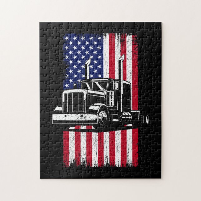 Truck Driver American Flag Trucker Jigsaw Puzzle (Vertical)
