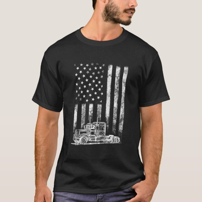 Truck Driver American Flag Trucker T-Shirt (Front)
