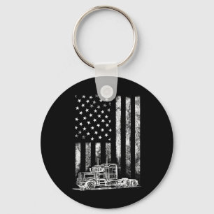 Truck Driver American Flag Trucker Vintage Men Wom Keychain