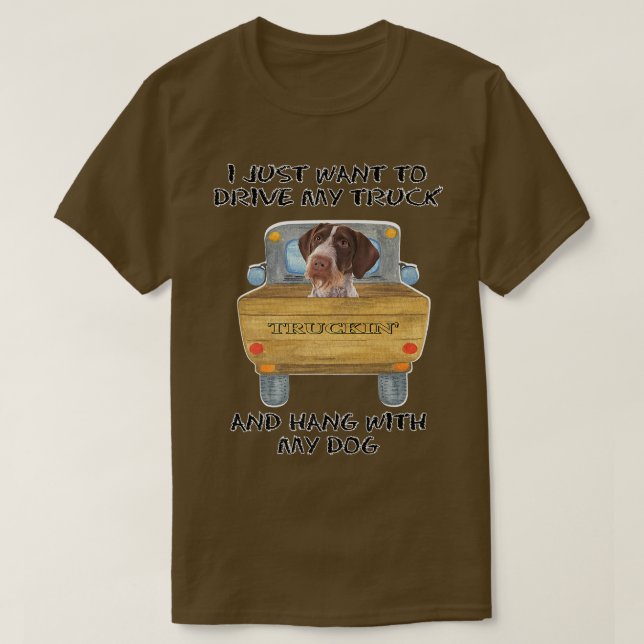 Truck Driving Dog Pointers German Wirehaired  T-Shirt (Design Front)