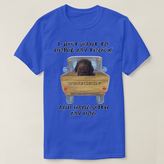 Truck Driving Dog Retriever Flat-Coated  T-Shirt (Design Front)