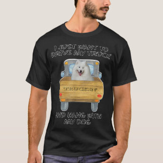 Truck Driving Dog Samoyed  T-Shirt