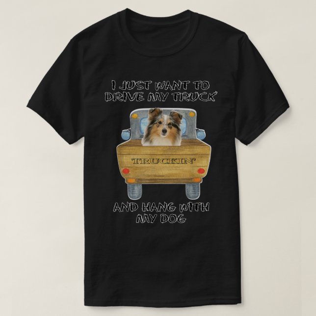 Truck Driving Dog Shetland Sheepdog  T-Shirt (Design Front)