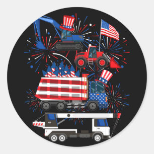 Truck Excavator Crane Construction 4th Of July Classic Round Sticker