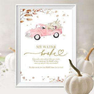 Truck Fall Girl Baby Shower My Water Broke Game   Poster