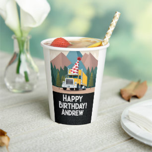 Truck Happy Birthday Eighteen Wheeler Party Paper Cups