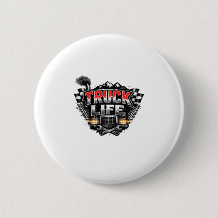 Truck Life Grunge Distressed Chrome Red Trucker Li 2 Inch Round Button