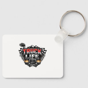 Truck Life Grunge Distressed Chrome Red Trucker Li Keychain