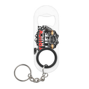 Truck Life Grunge Distressed Chrome Red Trucker Li Keychain Bottle Opener