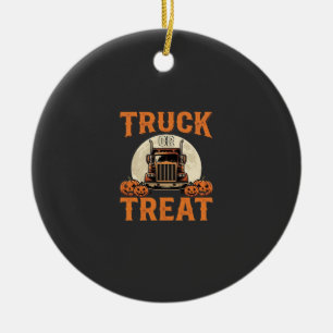 Truck or Treat Halloween Semi Truck Design_1 Ceramic Ornament