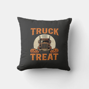 Truck or Treat Halloween Semi Truck Design_1 Throw Pillow