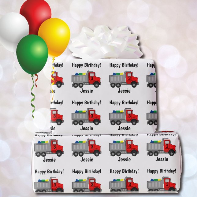 Truck Personalize Boy's Name Age Happy Birthday  Wrapping Paper (Creator Uploaded)