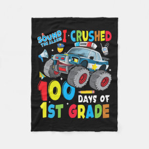 Truck Police Car 100 Days Of School 1st Grade Boys Fleece Blanket