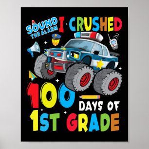 Truck Police Car 100 Days Of School 1st Grade Boys Poster