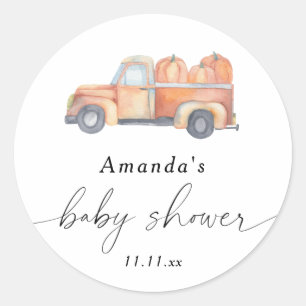 Truck pumpkin autumn baby shower  classic round sticker