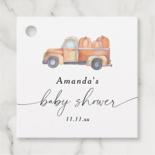 Truck pumpkin autumn baby shower  favour tags