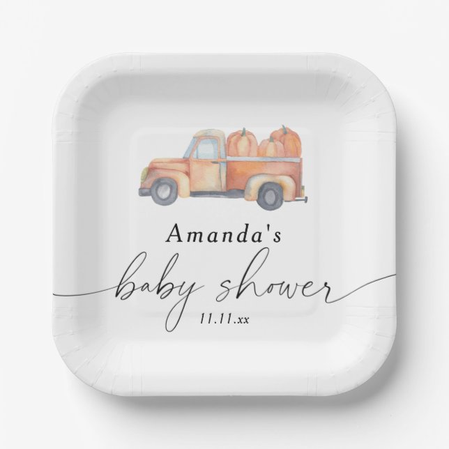 Truck pumpkin autumn baby shower  paper plate (Front)