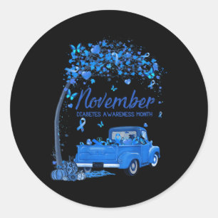Truck Pumpkin November Diabetes Awareness Month Gi Classic Round Sticker