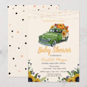 Truck Pumpkin, String Lights,Dots Baby Shower  Invitation