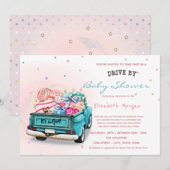 Truck Sweets Stars Drive By Baby Shower Invitation (Front/Back)