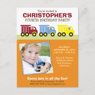 Truck Trio Boy's Orange Birthday Party Invitation