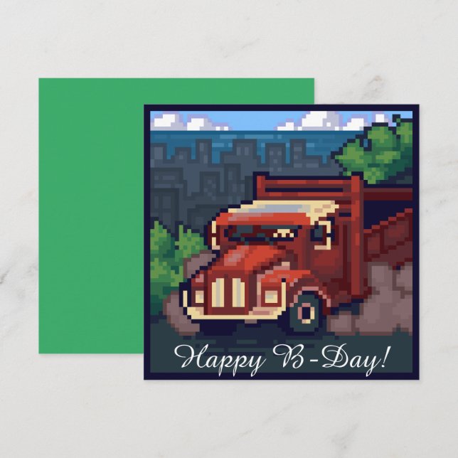 Truck, truck, happy b-day pixel art, card (Front/Back)